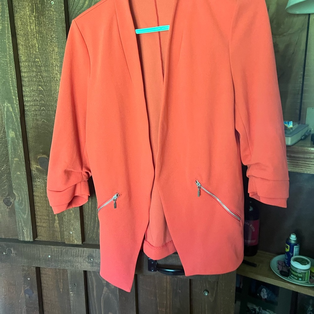 Women's Orange Blazer with Zipper Pockets
